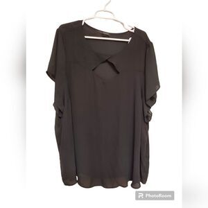 Torrid Black Chiffon Peekaboo Blouse 5X Plus Size Flowy Workwear Career Top
